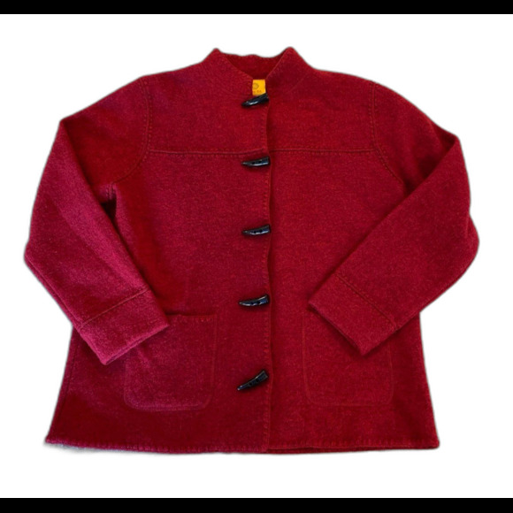 Ruby Rd Womens Jacket 100% Wool Size Medium Fuzzy Red Chinese Style w/ Pockets - Picture 2 of 12